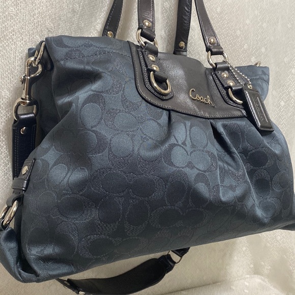 *SOLD*Coach Ashley Signature CC Sateen With Leather Satchel In Charcoal Metallic - Picture 3 of 15